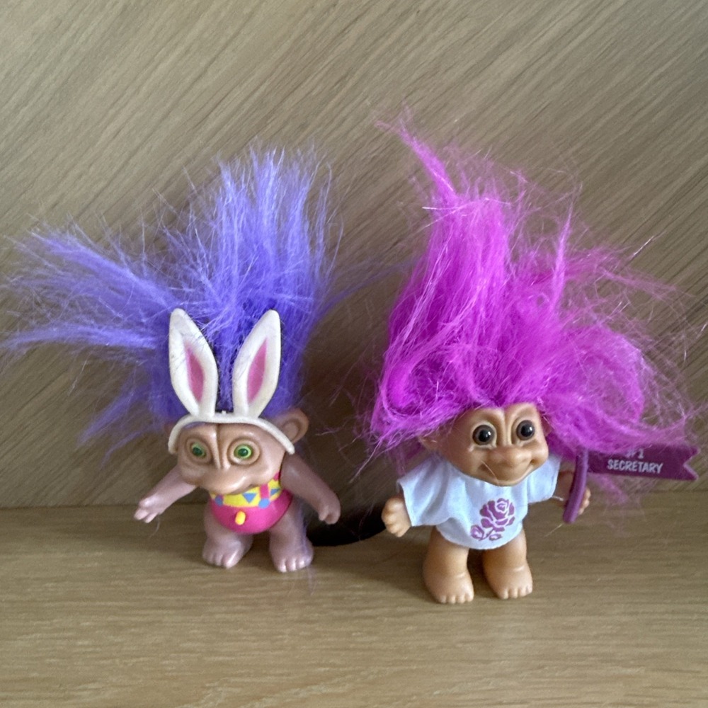 Lot Of 2 Vintage Baby Troll Dolls 1992 Easter Theme Bunny Ears And Secretary